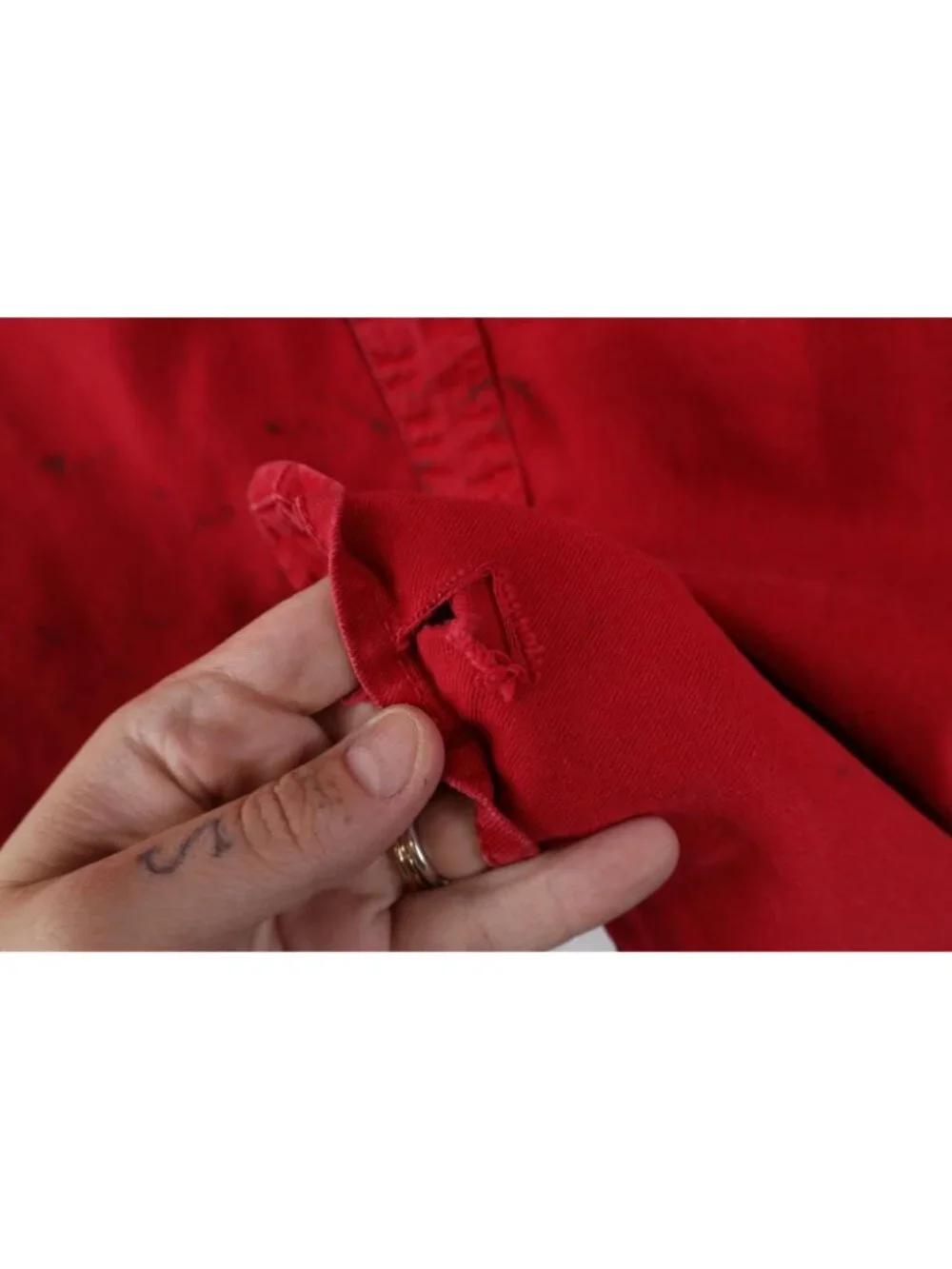 Vintage 90s Levis Mens Medium Distressed Collared Denim Jean Button Shirt Red